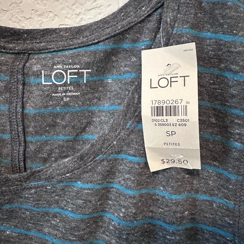 LOFT Gray and Blue Striped Top